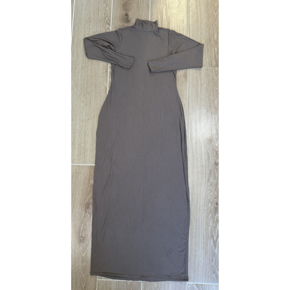SKIMS Soft Lounge Rib Mock Neck Maxi Dress‎ Womens 2X Brown Long Sleeve